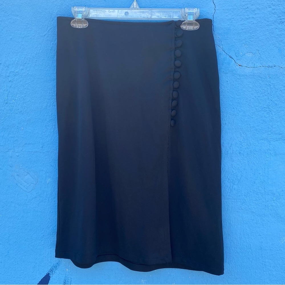 Vintage Frederick’s of Hollywood black midi skirt with slit and button details M